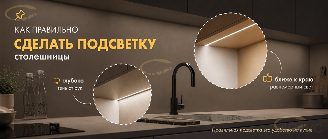 Как правильно сделать подсветку столешницы на кухне