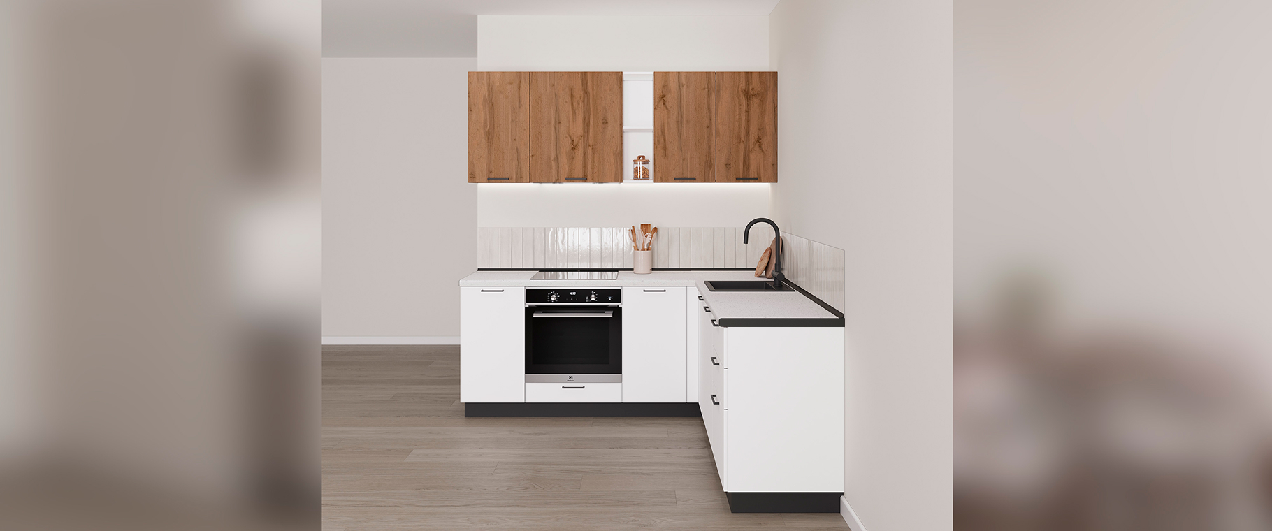 Кухня Стандарт Кухня Стандарт №9. Угловая цвет - белый/дуб вотан