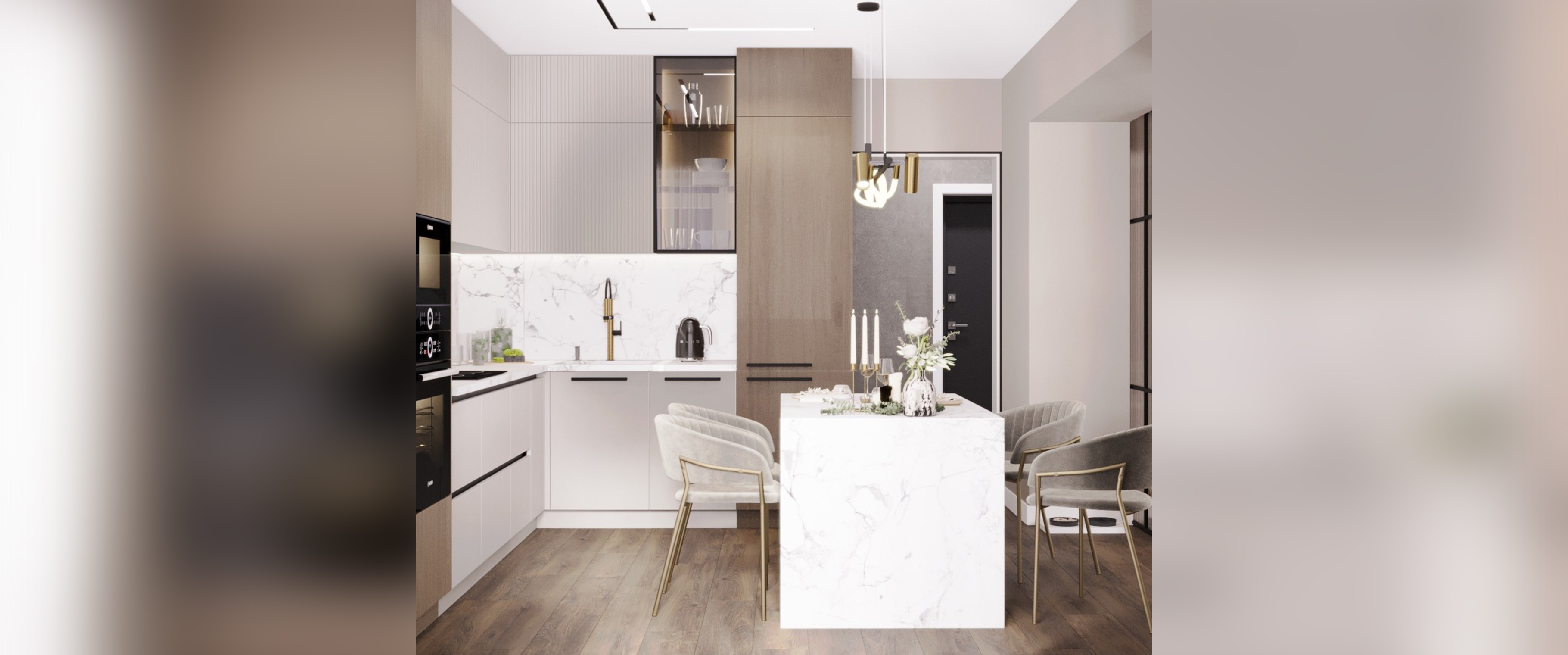 Кухня на заказ Рефлайн цвет - фон мускат